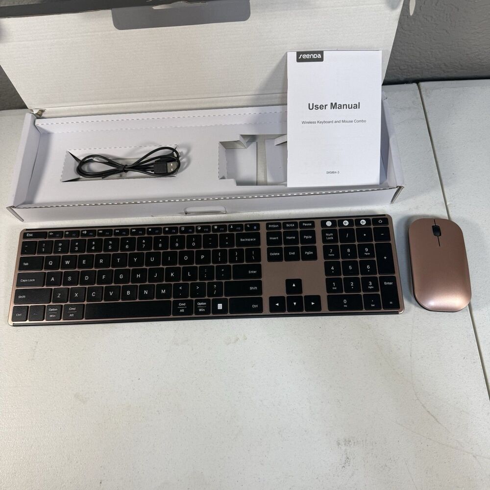 Wireless Bluetooth Keyboard and Mouse Combo USB Dual BT, seenda Rose Gold NEW